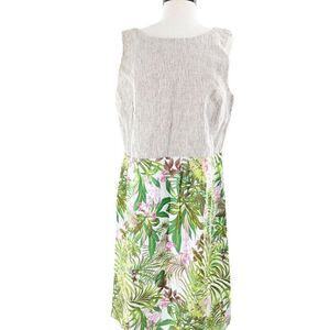 J. Jill Women Light Brown Striped Linen Floral Print Cotton Dress Size Medium